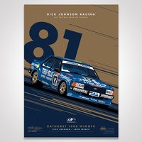 AUTHENTIC COLLECTABLES ACP039V - DICK JOHNSON RACING TRU-BLU FORD FALCON XD 1981 BATHURST WINNER - METALLIC GOLD LIMITED EDITION SIGNED PRINT