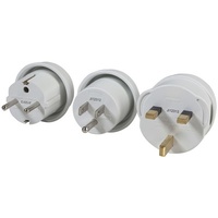 Outbound Mains Travel Adaptor 3 Pack to Suit USA, Europe and UK Outlets