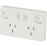 10A Double GPO Power Point with 2 Pole Switching and Dual USB Charging