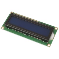 Dot Matrix White on Blue LCD 16x2 Character QP5521White backlit text on a blue background.