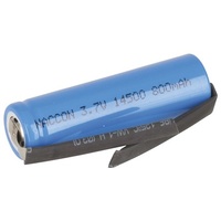 14500 Rechargeable Li-Ion Battery 800mAh 3.7V Solder Tag