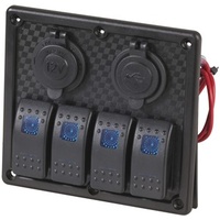 4 Way Marine Switch Panel Fused w Cig Skt/USB