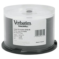 Verbatim DataLifePlus (Azo) DVD-R 4.7 GB White Inkjet Printable Spindle 50 Pack 16x