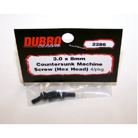 DUBRO 2286 3.0MM X 8 FLAT-HEAD SOCKET SCREWS (4 PCS/PACK) DBR2286