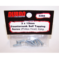 (DISCONTINUED)DUBRO 2298 3.0MM X 12 PHILLIPS-HEAD COUNTERSUNK SELF-TAPPING SCREWS (8/PACK