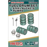 Hero Hobby 1/35 WW2 German Fuel Drum Setpump Pipes & Steel Buckets Plastic Model Kit
