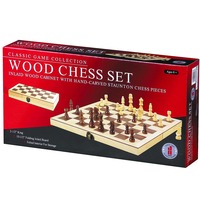 CHESS SET, WOOD 18'' INLAID BOARD HSN00156