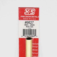 K&S 9827 ROUND BRASS TUBE (300MM LENGTHS) 9MM OD X .45MM WALL (1 PIECE)