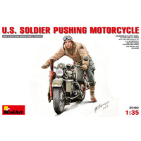 MINIART 1/35 U.S.SOLDIER PUSHING MOTORCYCLE 35182 PLASTIC MODEL KIT