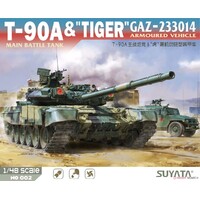 SUYATA 1/48 T-90A MAIN BATTLE TANK & "TIGER" GAZ-233014 ARMOURED VEHICLE PLASTIC MODEL KIT NO-002