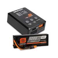 Spektrum Smart 5000mAh 2S 50C IC3 LiPo Battery Powerstage Bundle with S100 Charger SPMX-1031