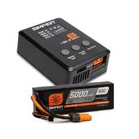 Spektrum Smart 5000mAh 2S 50C IC5 LiPo Battery Powerstage Bundle with S100 Charger
