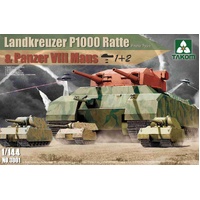 TAKOM 1/144 WWII HEAVY BATTLE TANK LANDKREUZER P1000 RATTE[PROTO TYPE] & PANZER VIII MAUS 3 IN 1 PLASTIC MODEL KIT TK3001