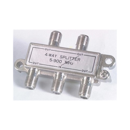 Four Way Splitter with Power Pass - F Connectors - Die cast